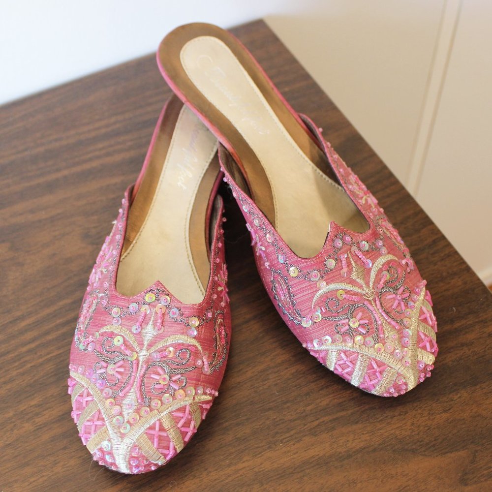 Beaded Pink Mules